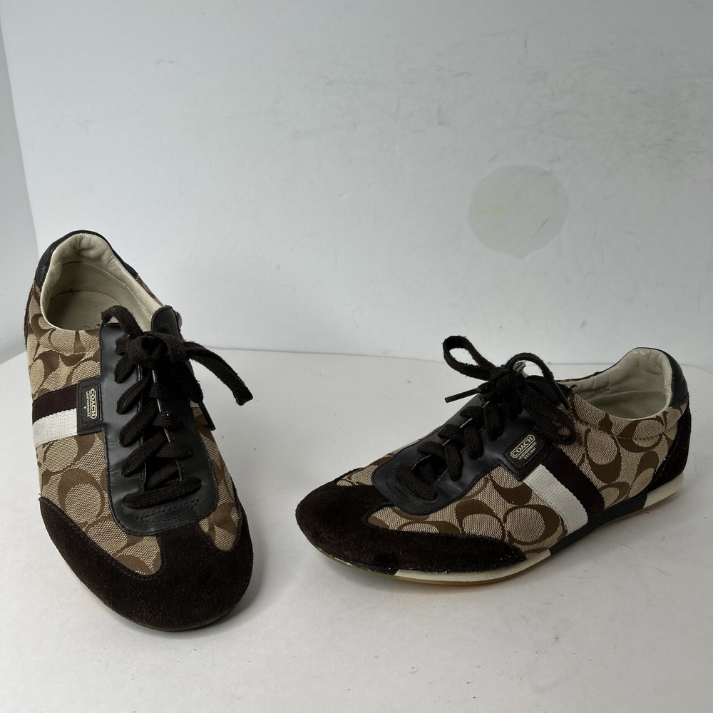 Coach Signature Joss Women's Size 9M Sneaker Shoes Suede Jacquard Monogram Brown
